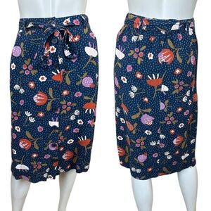 ModCloth x Princess Highway Navy Blue Floral Linen Blend Whimsy Skirt Size US 6